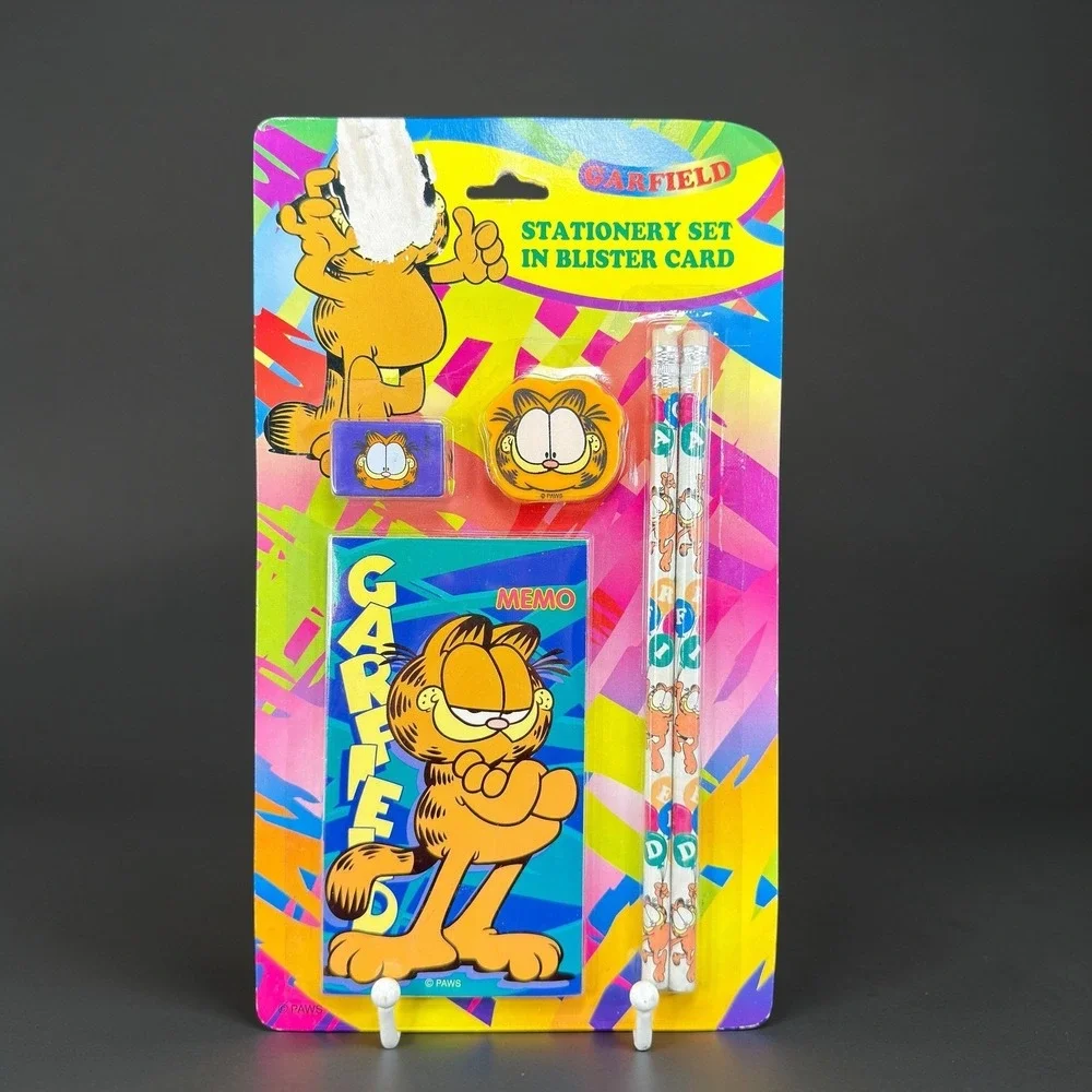 Vintage Garfield Stationery Set‎ Blister Pack Memo Pad Pencils Erasers Paws NEW